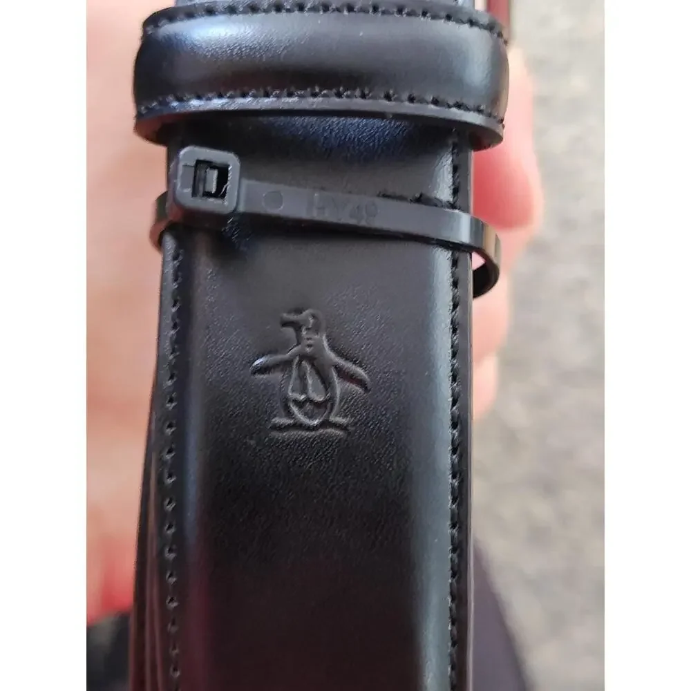 Penguin Black Genuine Bonded leather Silver‎ Tone Buckle Men's Belt 40
